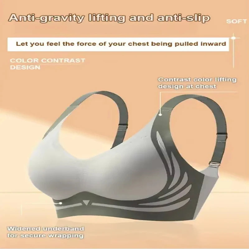 Powerful Push up Seamless Bra Women Gathered up Wireless Bra Soft Full Coverage Support Adjustable Underwear anti Sagging Bra