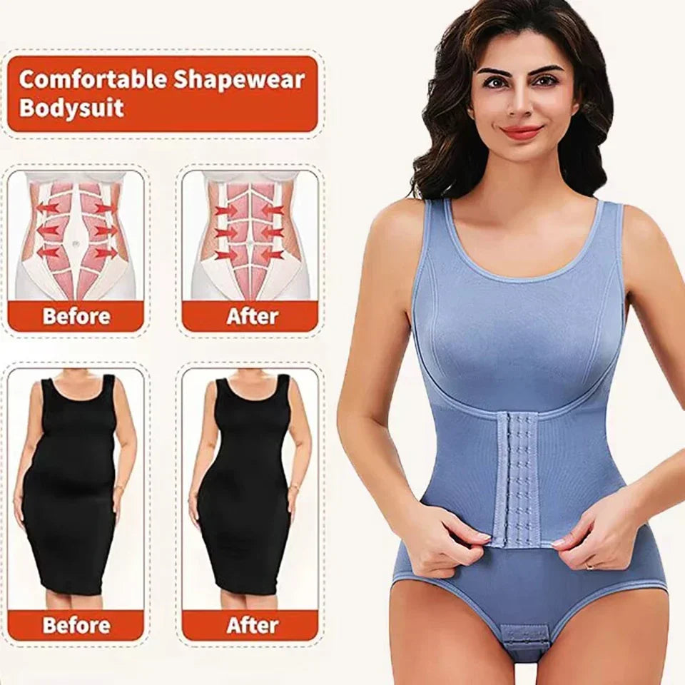 Bodysuit Shapewear with Zipper Belt Women Tummy Control Fajas Body Shaper Waist Trainer Slimming Cincher Corset Tops