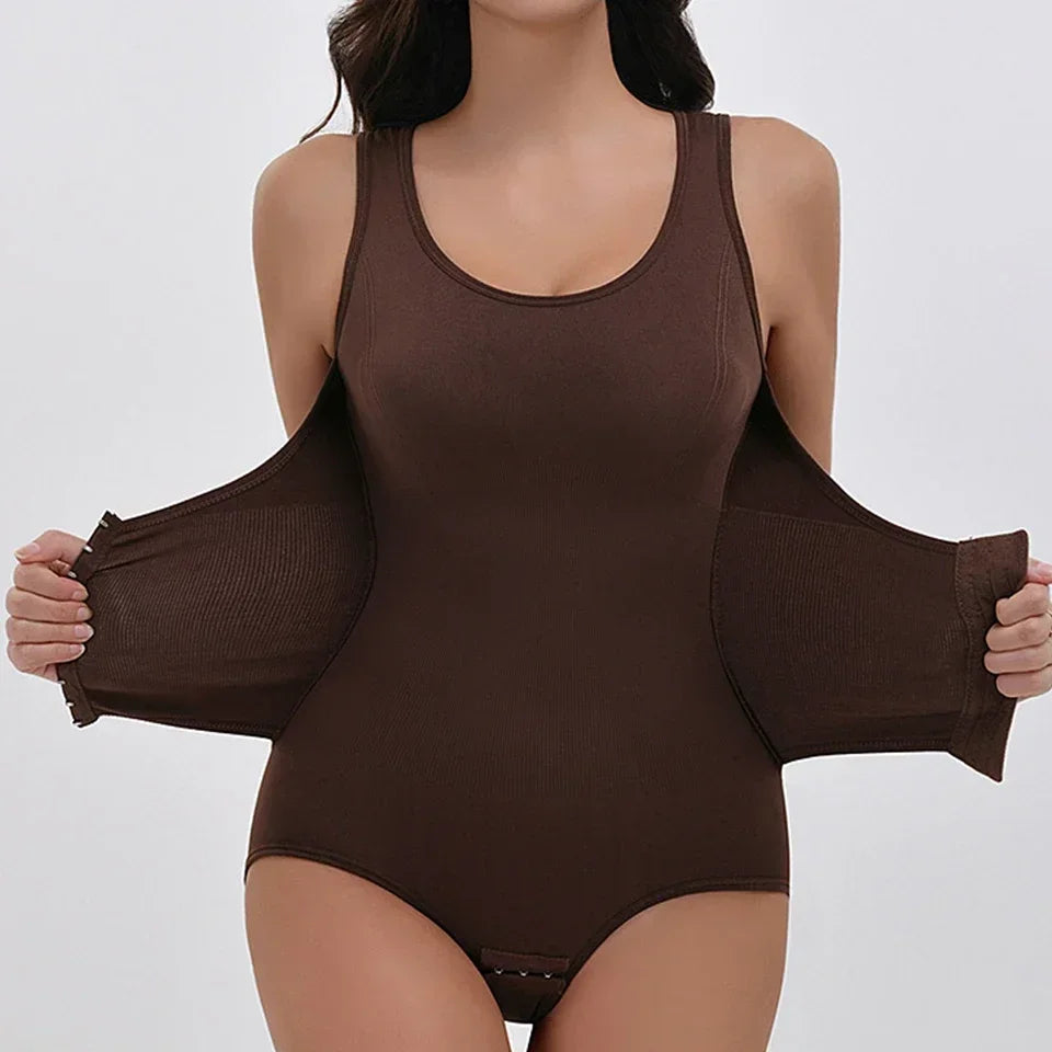 Bodysuit Shapewear with Zipper Belt Women Tummy Control Fajas Body Shaper Waist Trainer Slimming Cincher Corset Tops