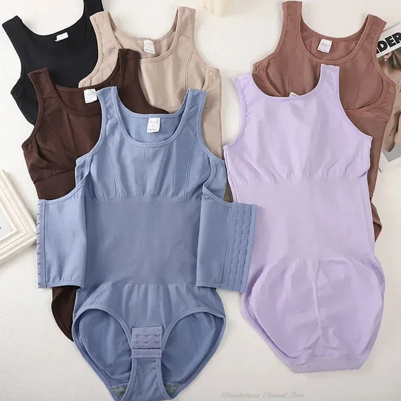 Bodysuit Shapewear with Zipper Belt Women Tummy Control Fajas Body Shaper Waist Trainer Slimming Cincher Corset Tops