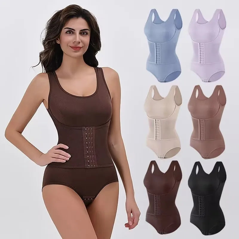 Bodysuit Shapewear with Zipper Belt Women Tummy Control Fajas Body Shaper Waist Trainer Slimming Cincher Corset Tops