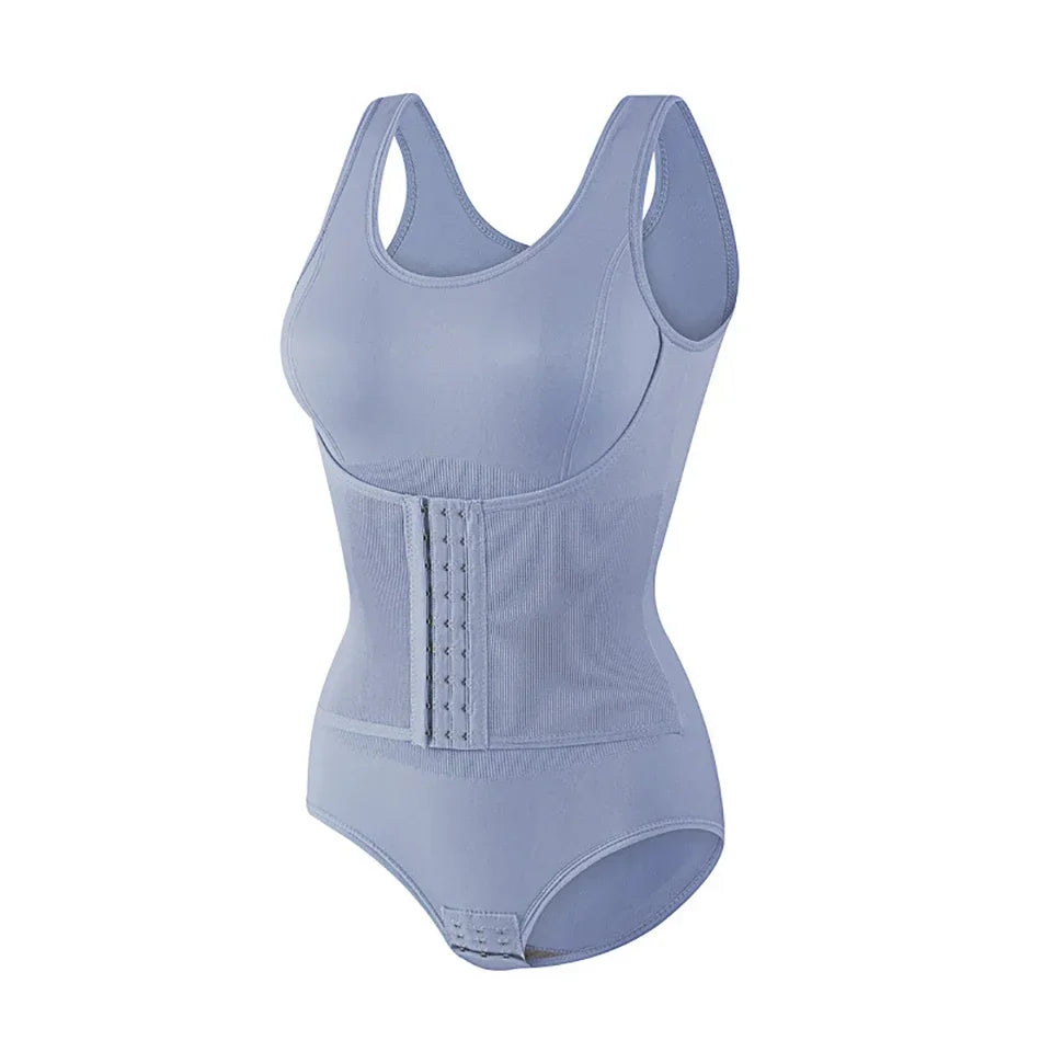 Bodysuit Shapewear with Zipper Belt Women Tummy Control Fajas Body Shaper Waist Trainer Slimming Cincher Corset Tops