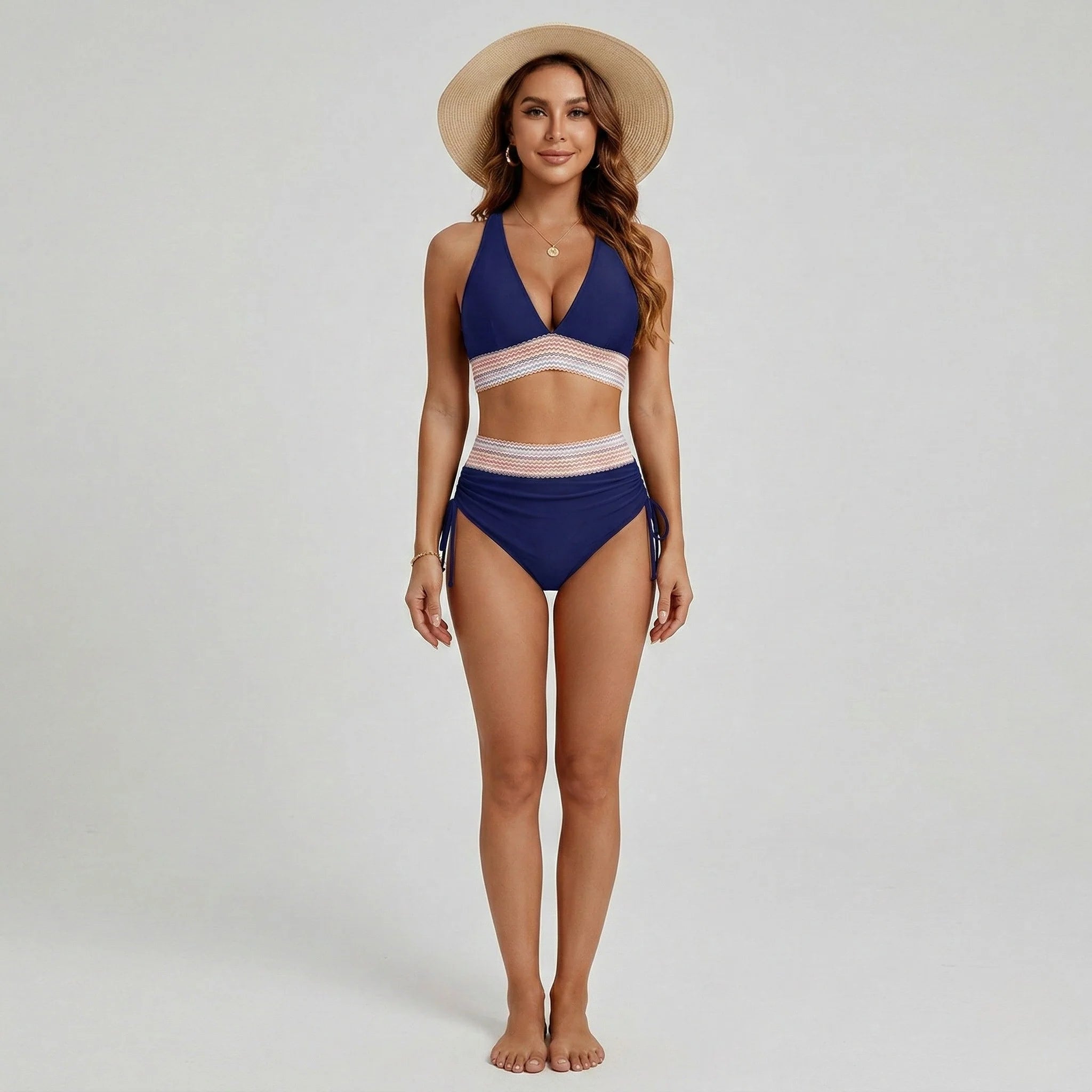 Elevate Your Swim Style with Our Women's High Waisted V Neck Triangle Bikini Set