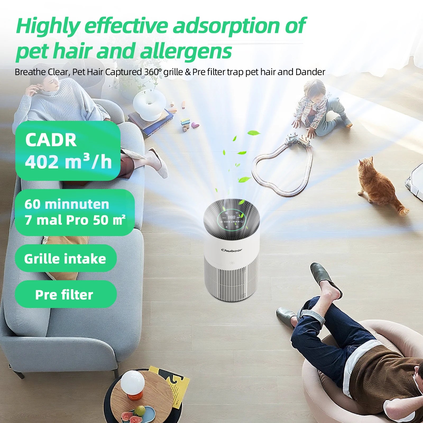 Transform Your Home with the Ultimate Pet-Friendly Air Purifier: H13 HEPA Technology for 99.97% Odor Removal and Fresh, Clean Air in Spaces Up to 120m²