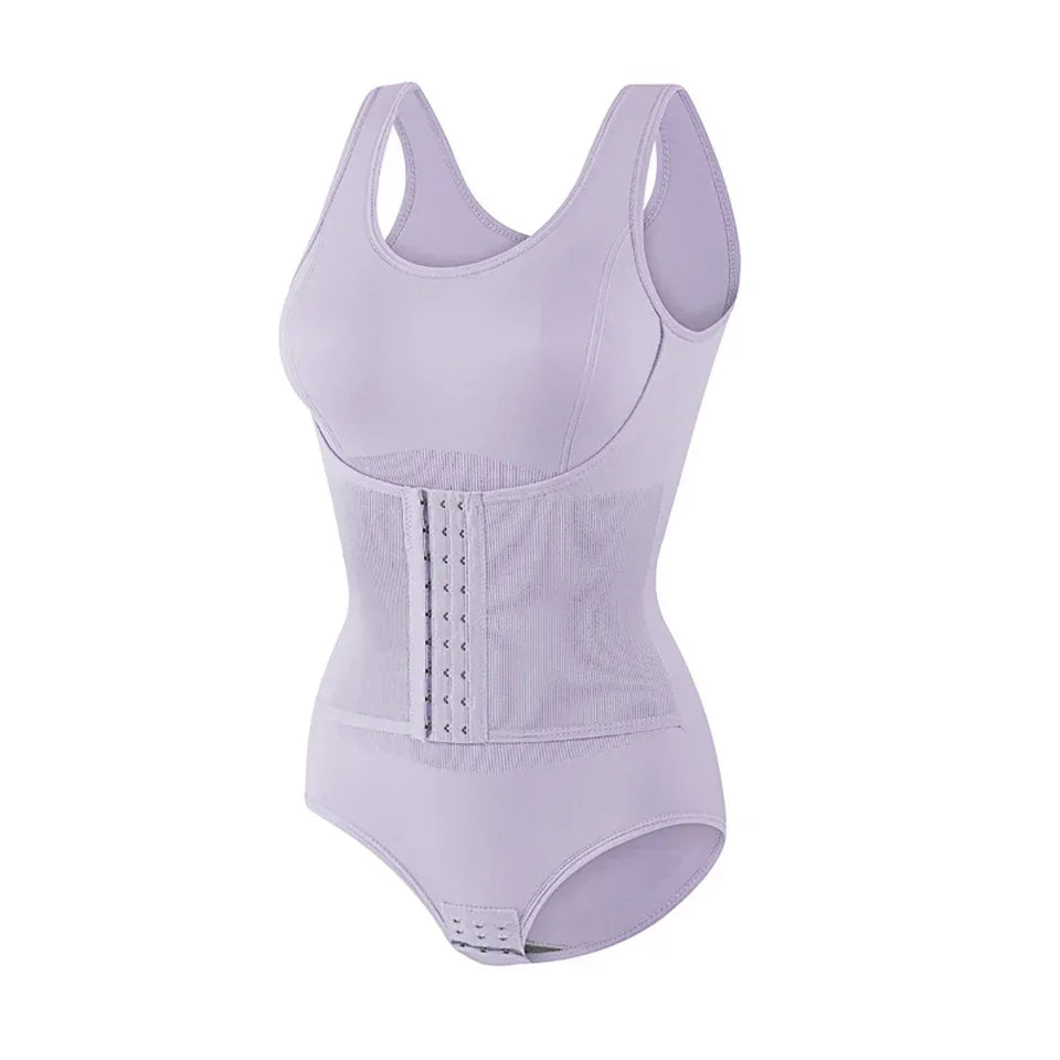 Bodysuit Shapewear with Zipper Belt Women Tummy Control Fajas Body Shaper Waist Trainer Slimming Cincher Corset Tops