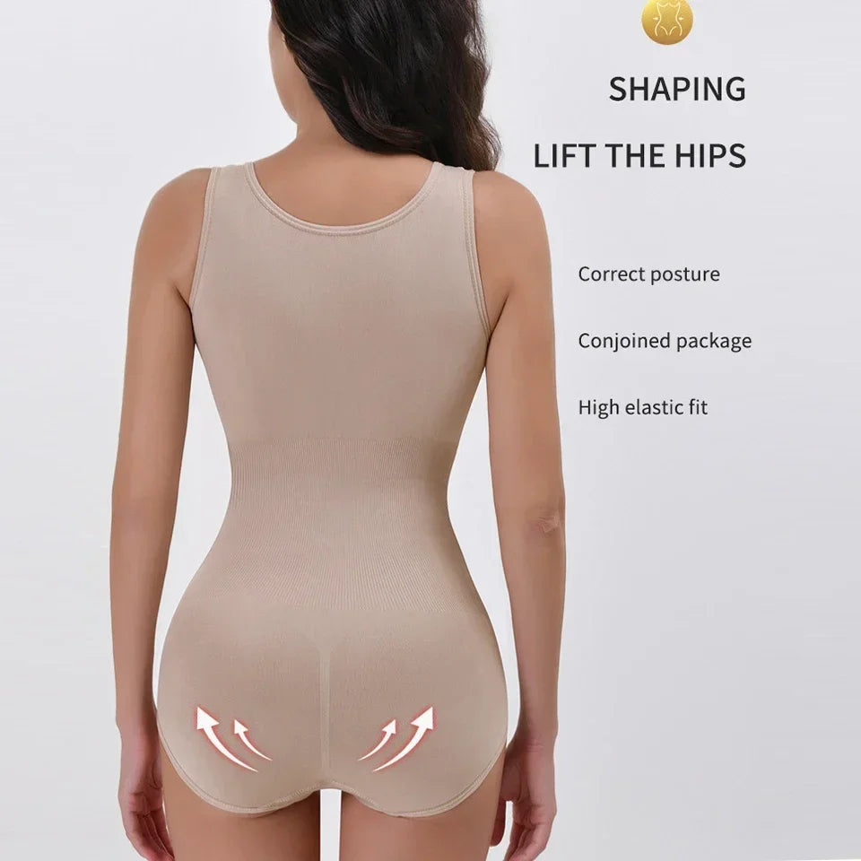 Bodysuit Shapewear with Zipper Belt Women Tummy Control Fajas Body Shaper Waist Trainer Slimming Cincher Corset Tops