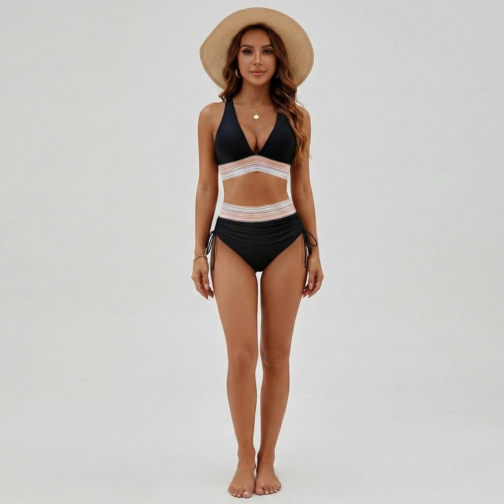 Elevate Your Swim Style with Our Women's High Waisted V Neck Triangle Bikini Set