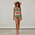 Elevate Your Swim Style with Our Women's High Waisted V Neck Triangle Bikini Set